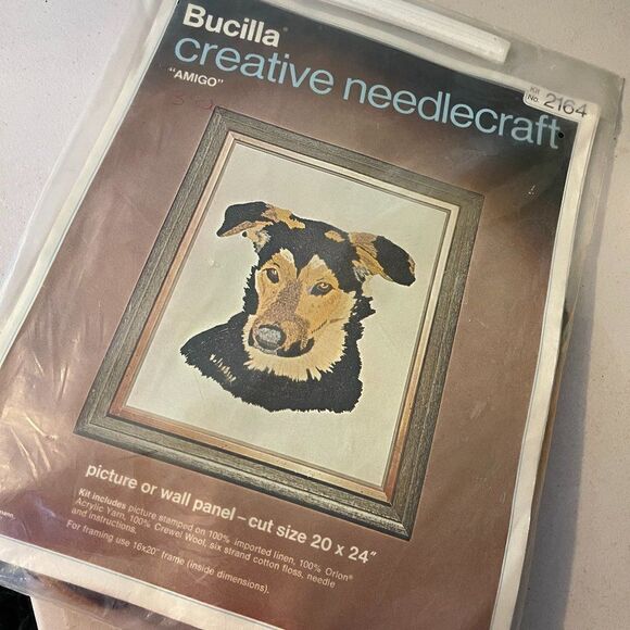 Vintage Bucilla Creative Needlecraft Dog Crewel NWT - Picture 1 of 5